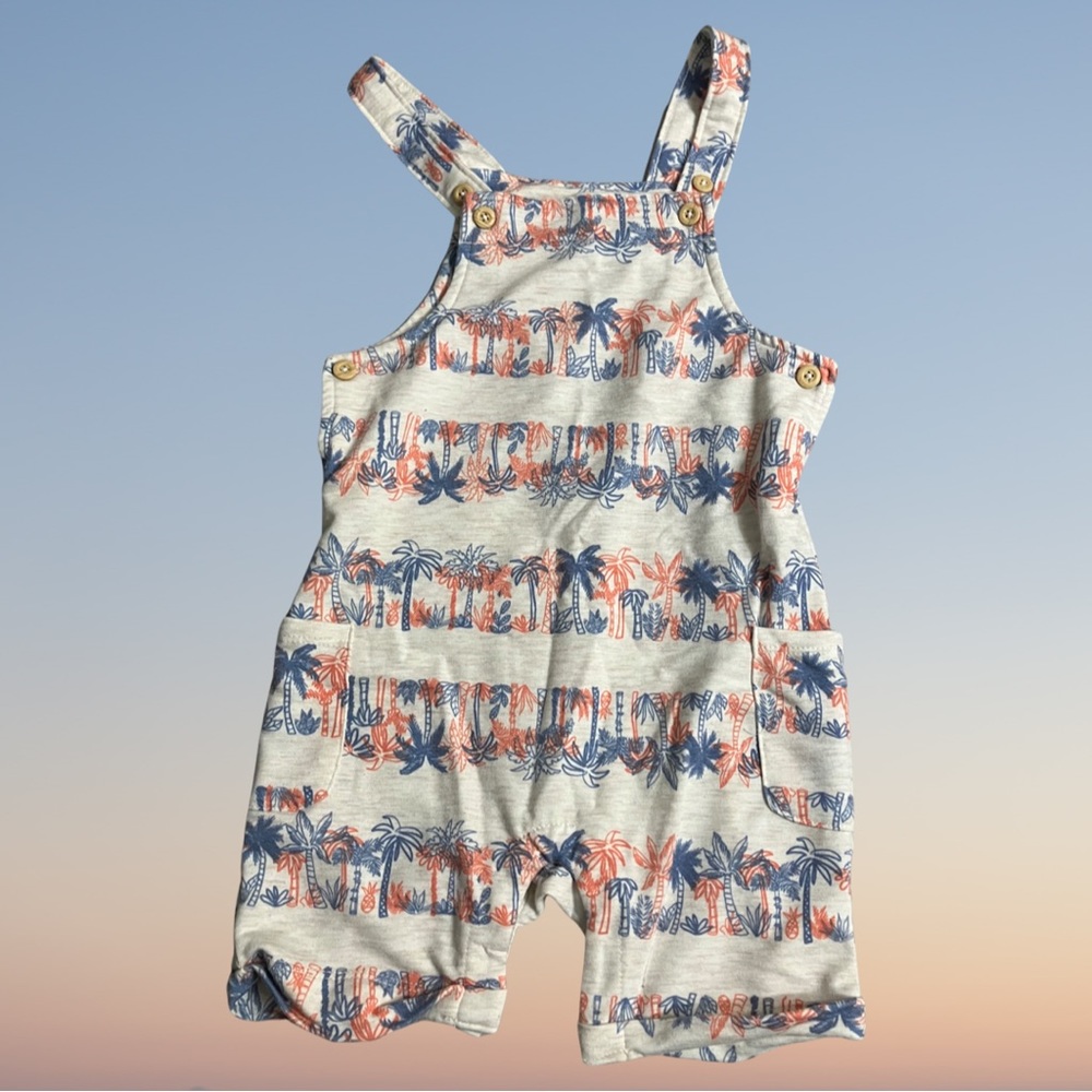 Wonder Nation 24M Unisex Tropical Shorts Overalls Palm Trees